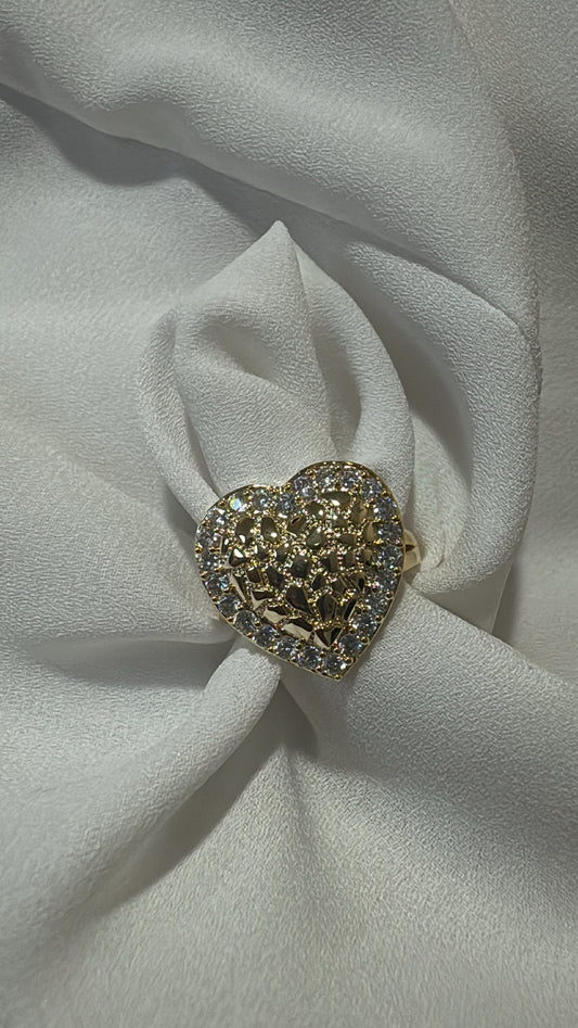 Iced heart nugget ring